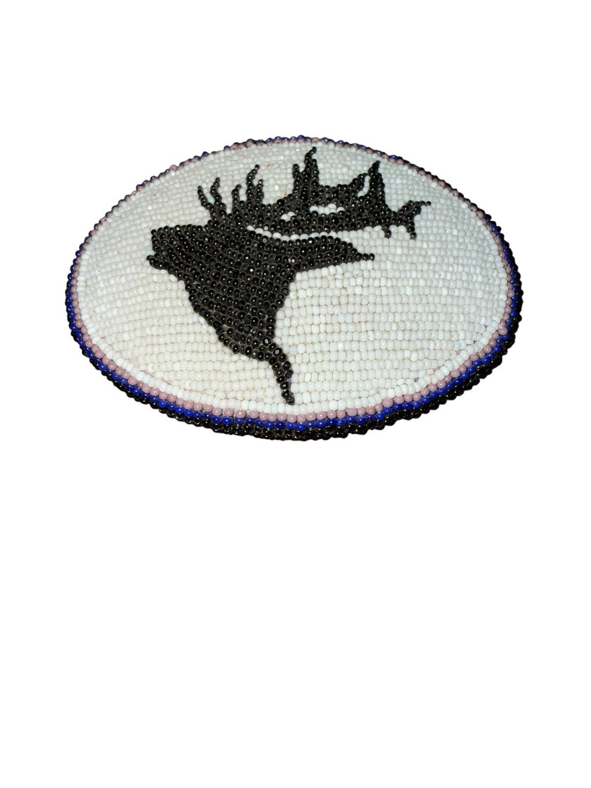 Belt Buckle, Signed And Stamped. Native American Beaded Elk Vintage