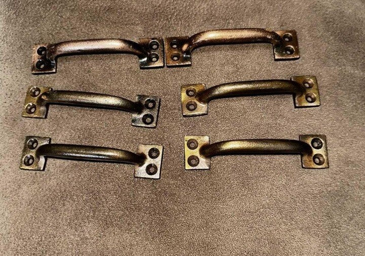Drawer Pulls Rustic 4" Qty-6 Original Antique Cast Iron Vintage
