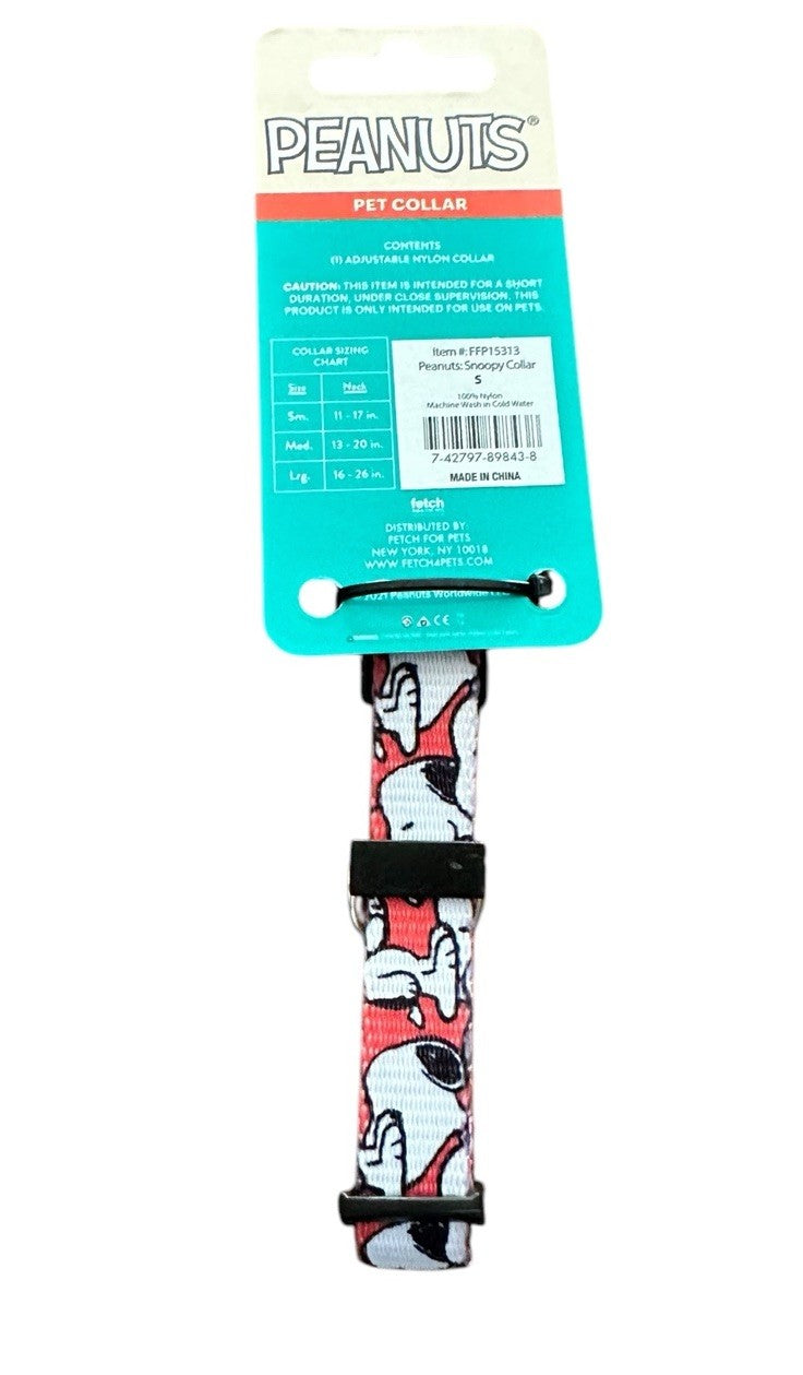 Dog Collar Small 11”- Fetch For Pets Peanuts Snoopy Nylon Adjustable 17” New
