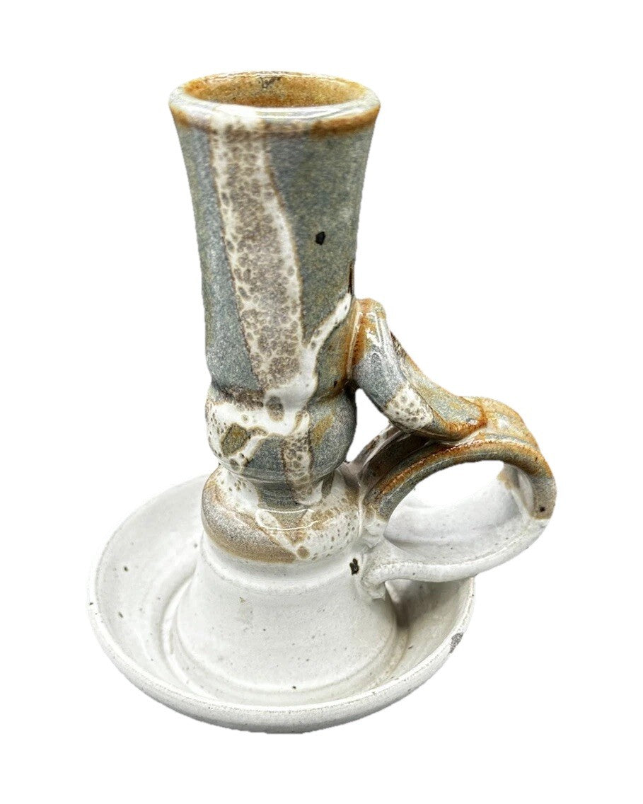 Candlestick Holder Studio Art Pottery Brown Gray Signed Vintage