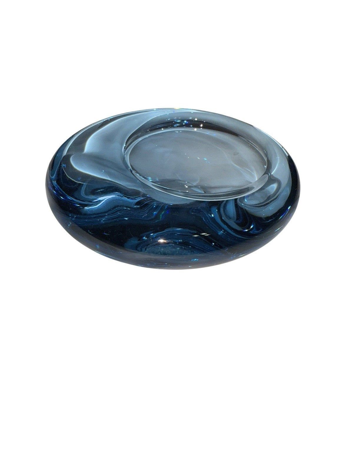 Bowl Per Lütken Holmegaard Art Glass Denmark MCM Blue Oval Signed