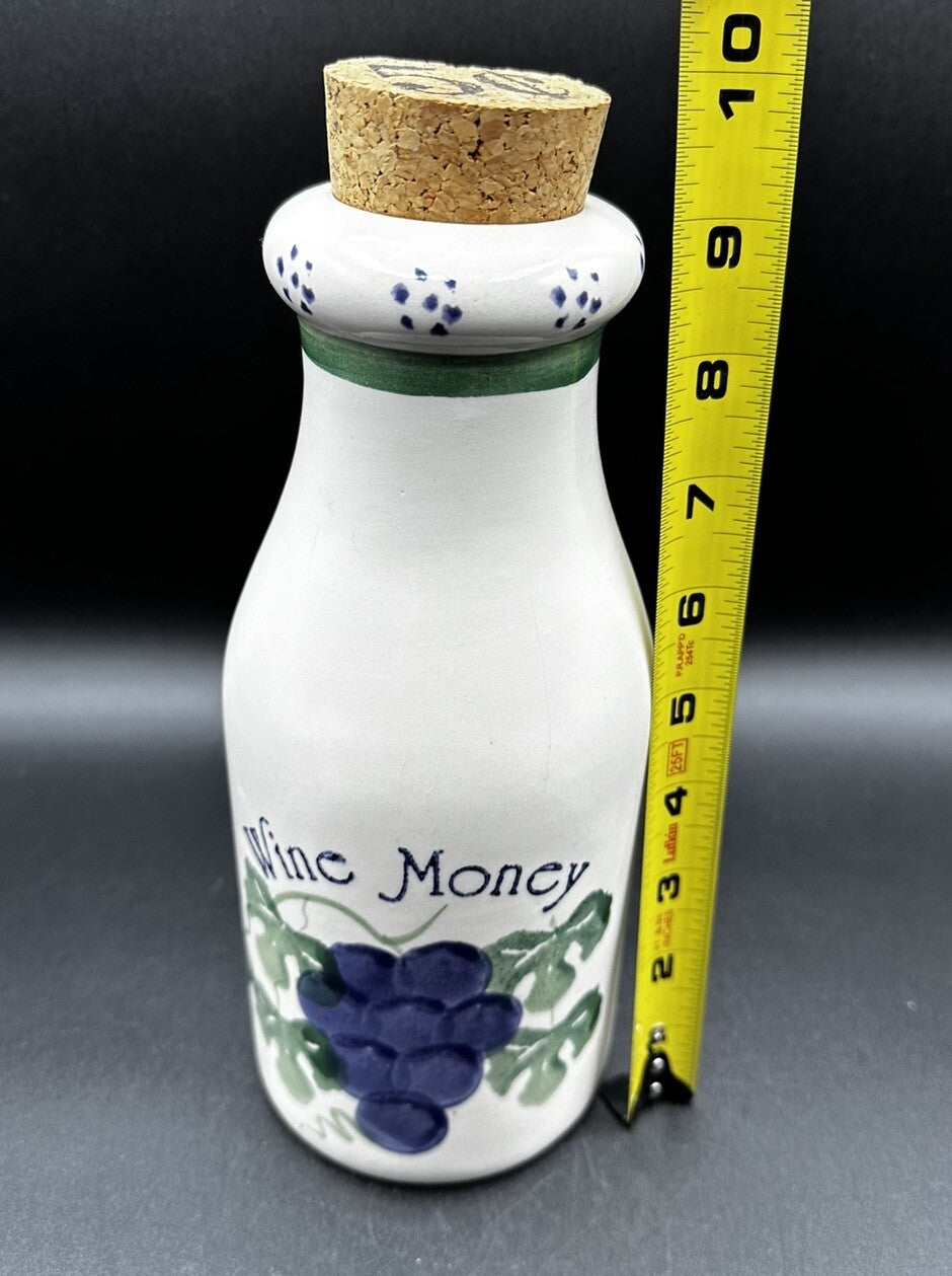 Coin Bank Wine Money Milk Jug Grapes Vines Hand Painted Crock Shop Santa Ana CA