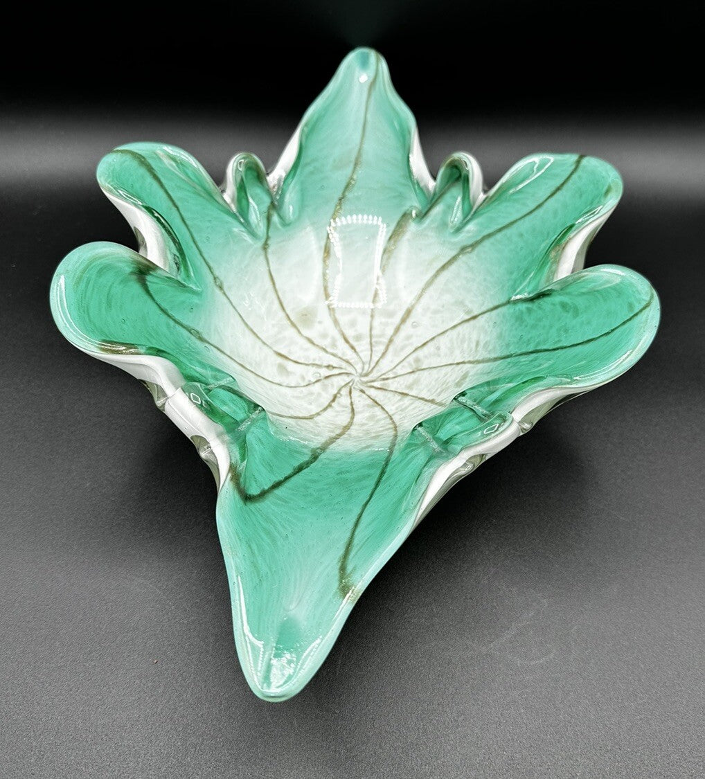 Bowl Mid-Century Green White Murano Art Glass Centerpiece Fruit Bowl Vintage