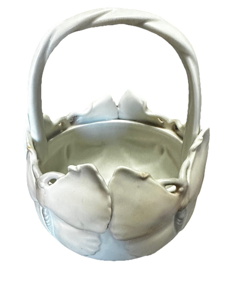 Bowl Butterfly Basket 1982 Fitz Floyd Art Nouveau Matte Ivory Porcelain Vintage