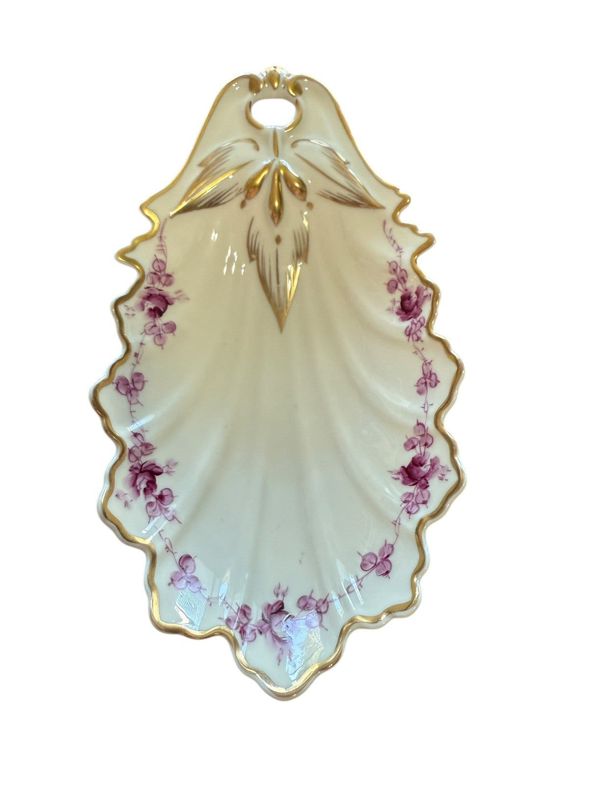Candy Dish Trinket Shell Gold Trim Purple Kaolena California Porcelain Vintage