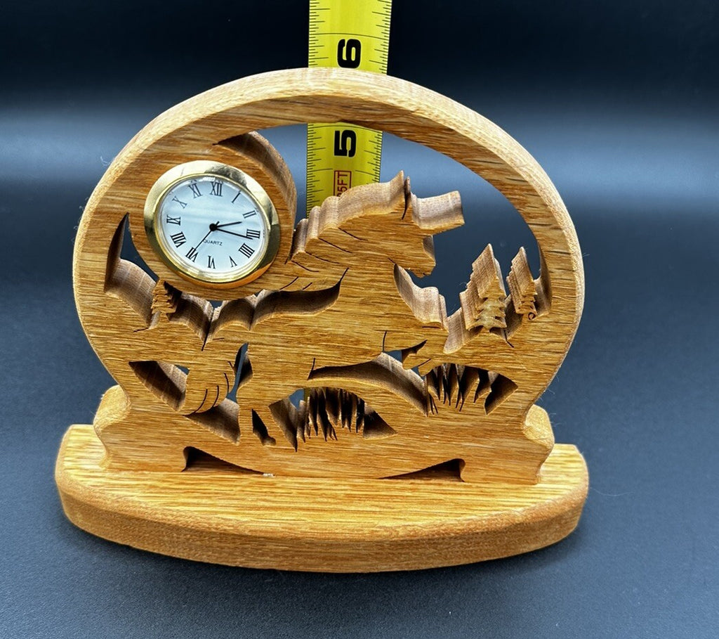 Clock Handcrafted Wood Cutout Unicorn Desk Mantel Untested