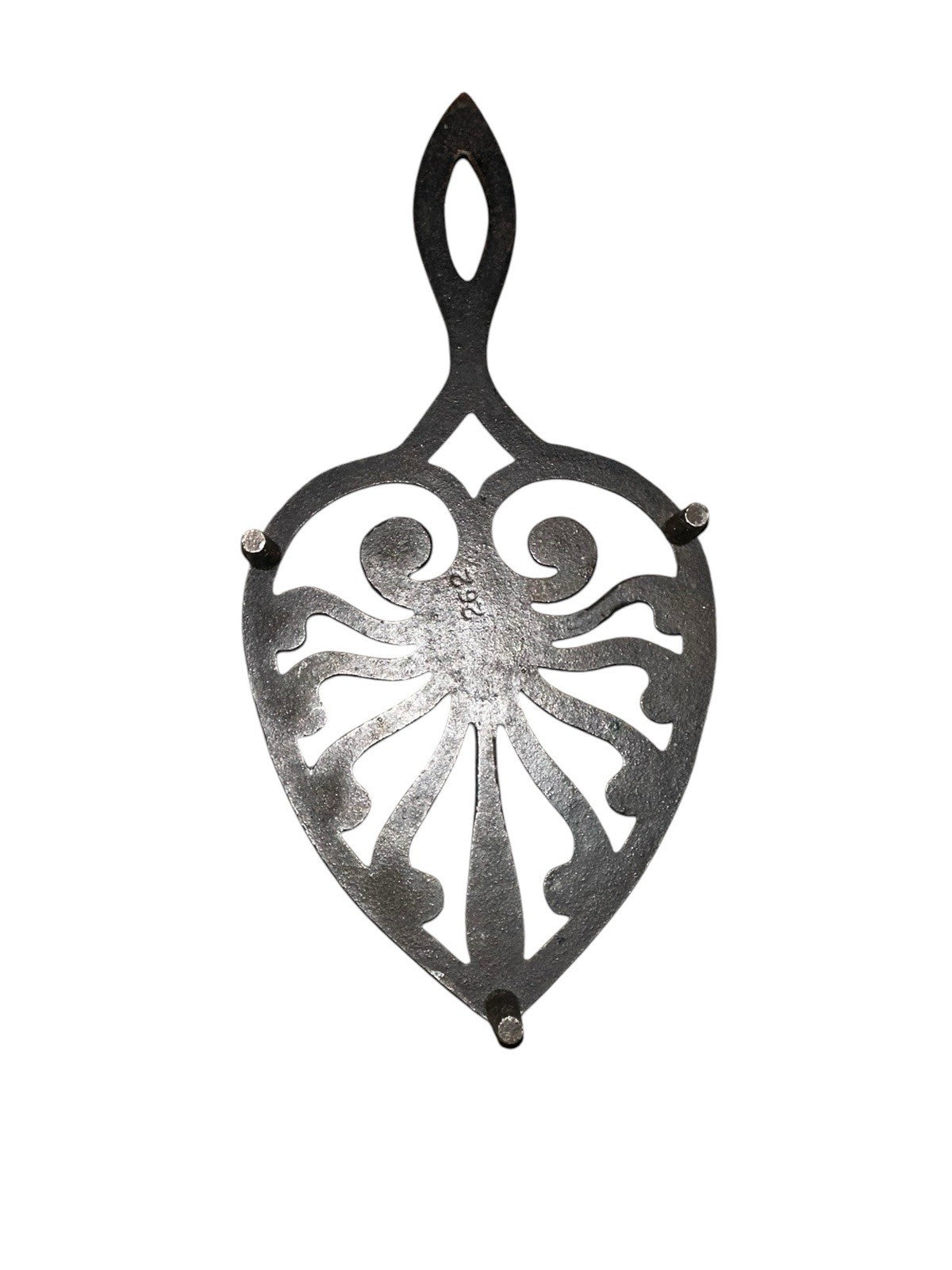 Cast Iron Heart Scroll Sad Iron Footed 9" Trivet Kitchen 262 Ornate Vintage