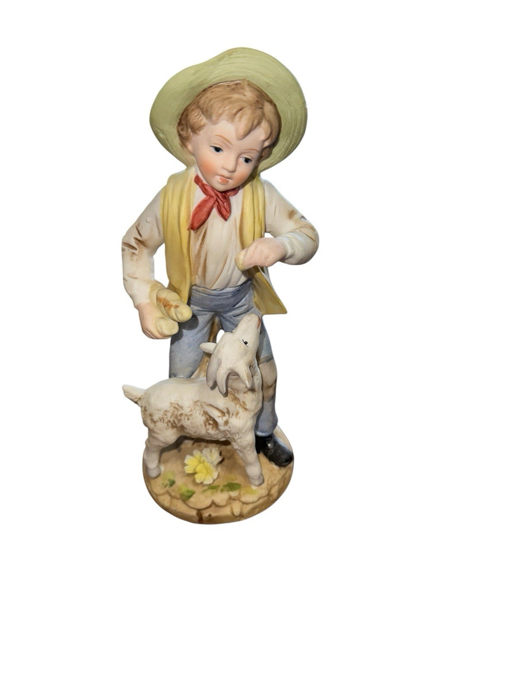 Boy With Lamb Figurine 8” Lenwile China Ardalt Japan Hand Painted Vintage
