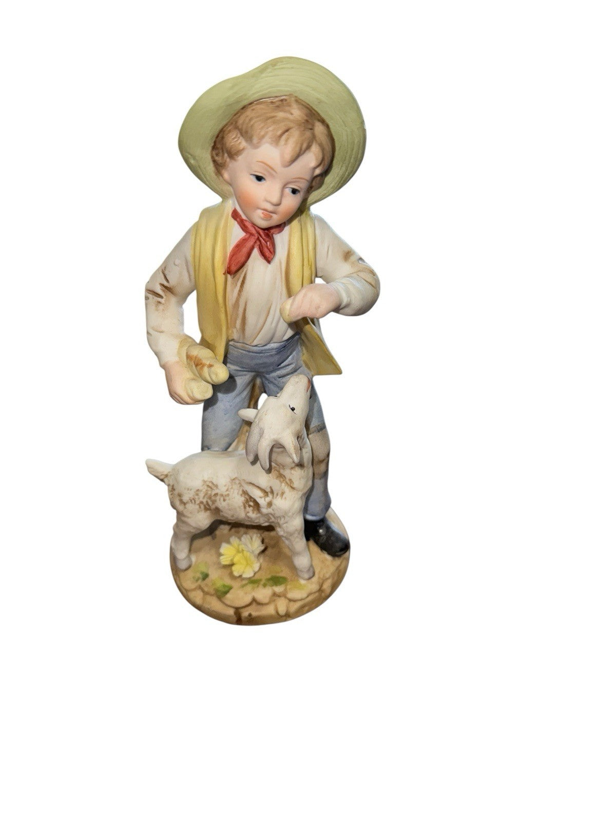 Boy With Lamb Figurine 8” Lenwile China Ardalt Japan Hand Painted Vintage