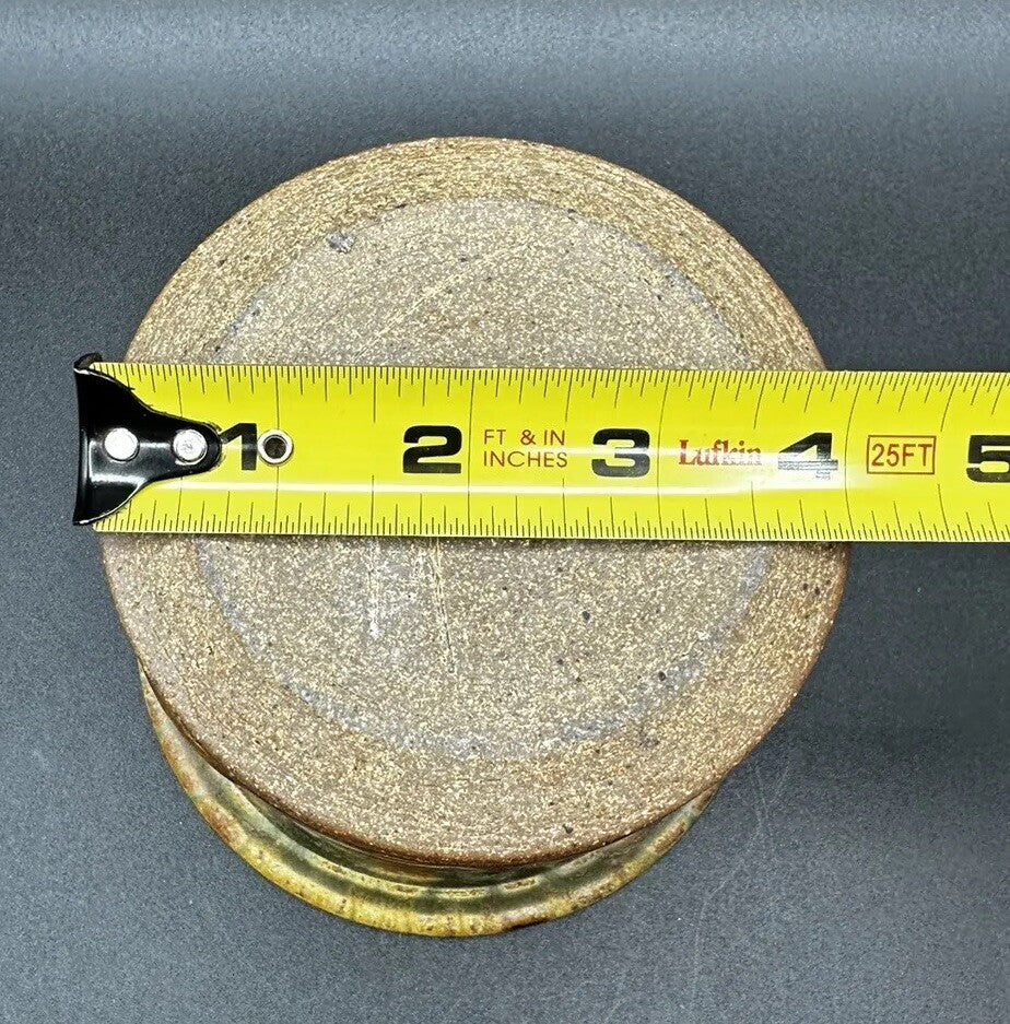 Butter Bell Keeper Crock Yellow/Brown Hues Drip Glaze Studio Art Pottery Signed