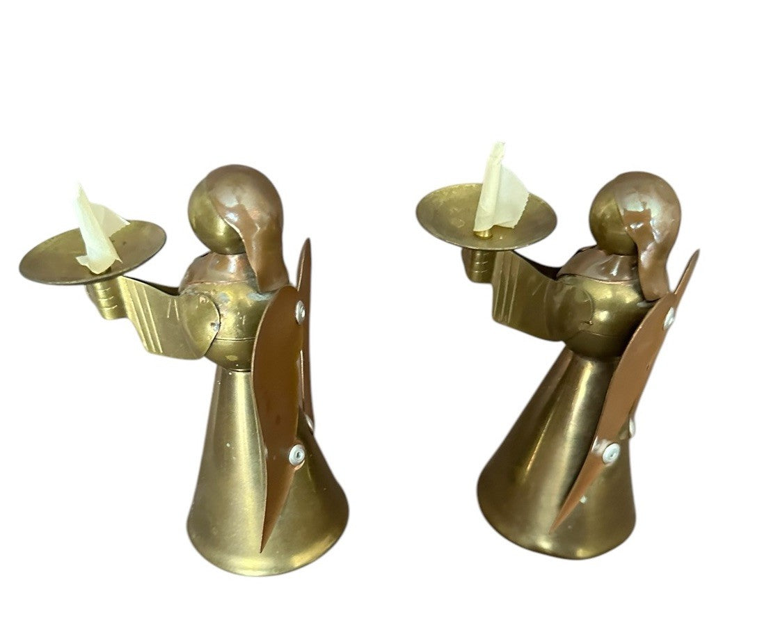 Candle Holder 4.5” Hong Kong Metal Copper Brass Angel Vintage