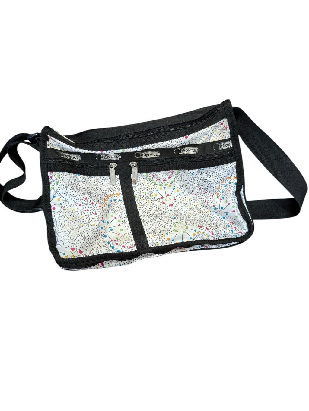 Crossbody Shoulder Bag LeSportsac Hythmic Hearts 3 Zip 2 Way Preowned