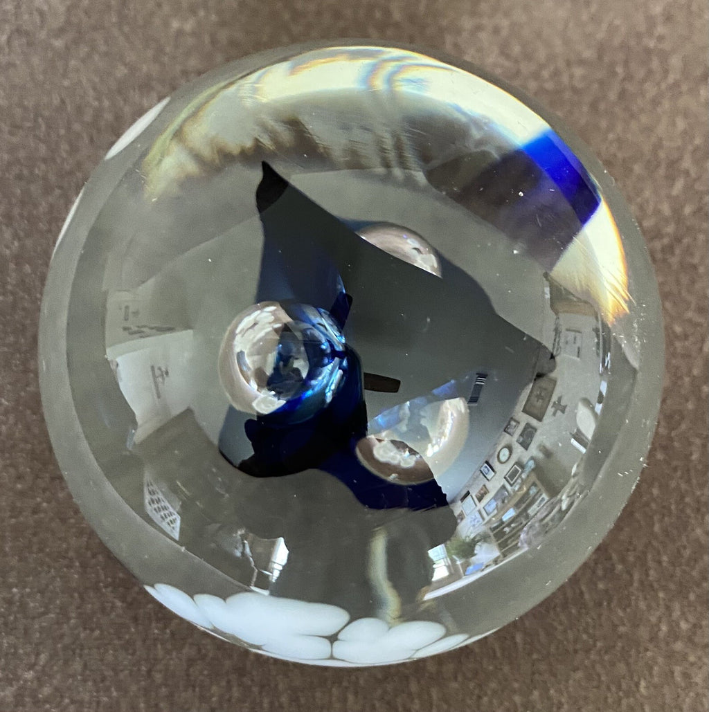 Art Glass Paperweight Cobalt Blue 3" Diam 2 5/8” Tall Signed Harv Harris Studio