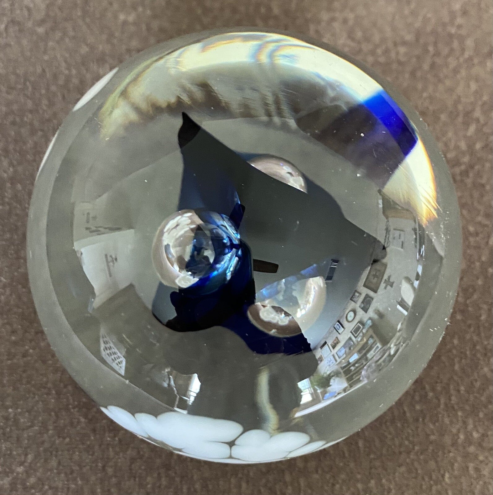 Art Glass Paperweight Cobalt Blue 3" Diam 2 5/8” Tall Signed Harv Harris Studio