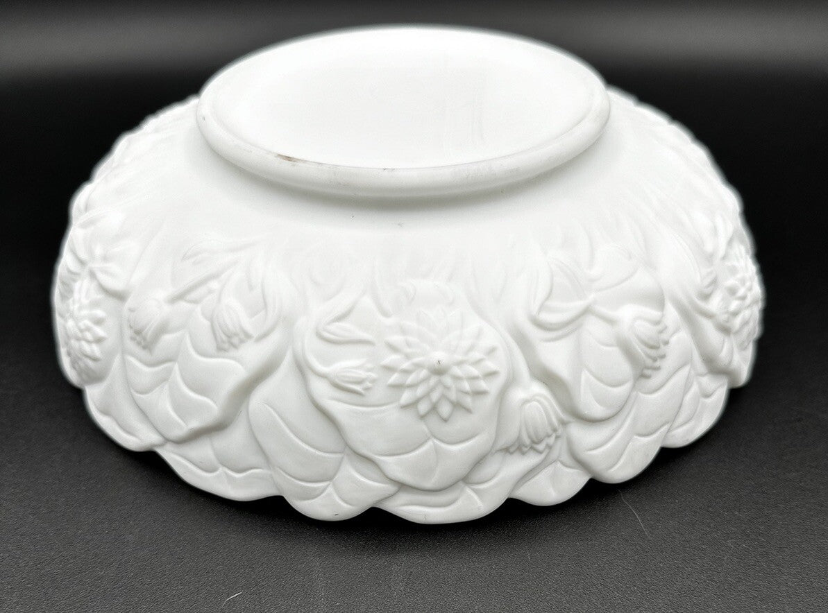 Ashtray, Trinket Dish,  8.5" Fenton Satin White Water Lily Vintage