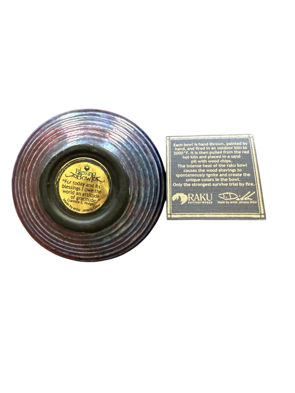 Blessing Bowl With Inspirational Quote 3”Jeremy Diller Raku NWOB