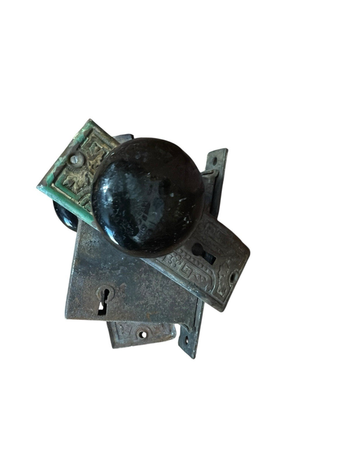 Door Knobs Plates Hardware Lock No Key Metal Enamel Antique Vintage