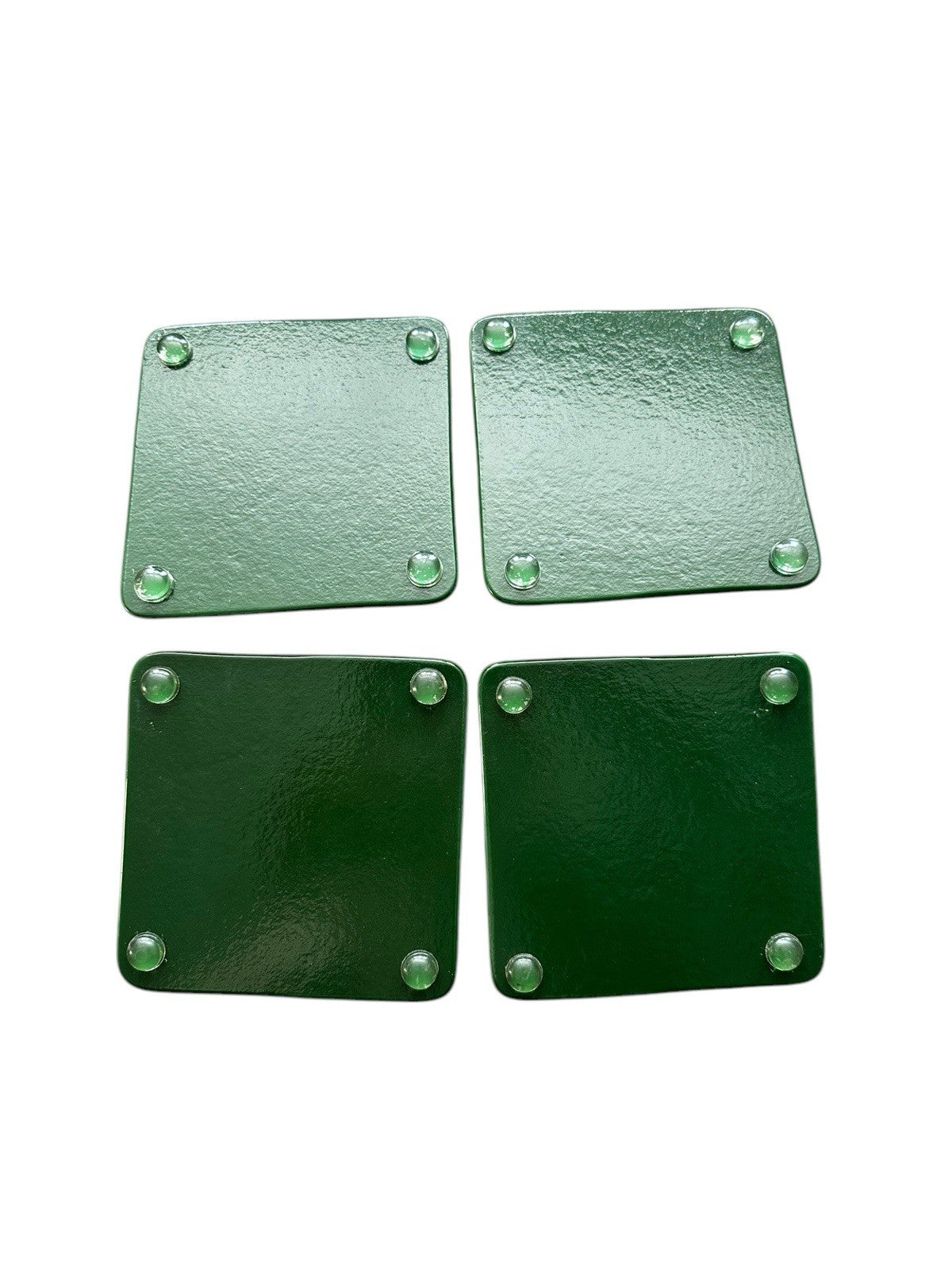 Art Glass Coasters Set Of 4 Green & Yellow Fused Dichoric 4”x4”