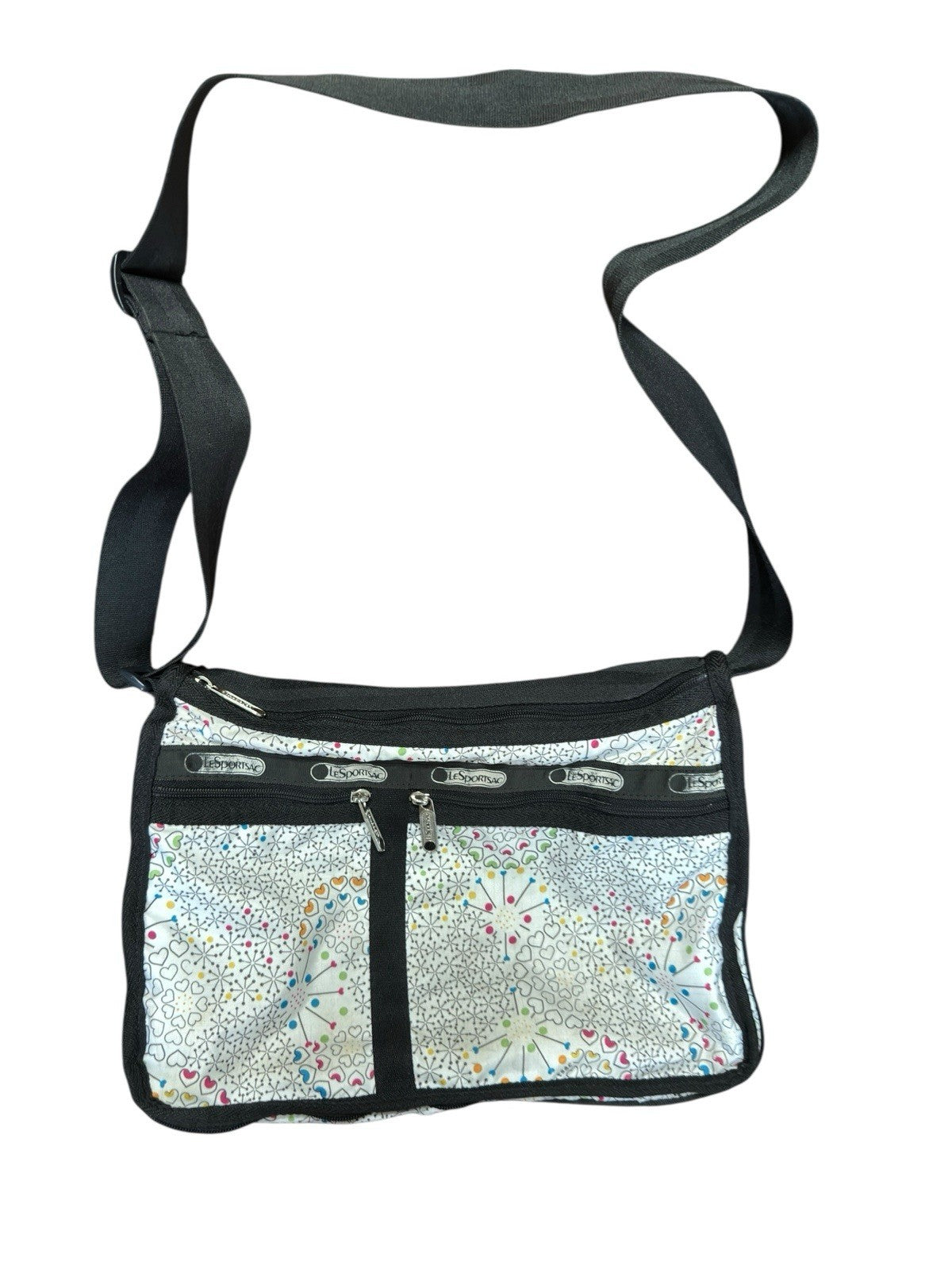 Crossbody Shoulder Bag LeSportsac Hythmic Hearts 3 Zip 2 Way Preowned