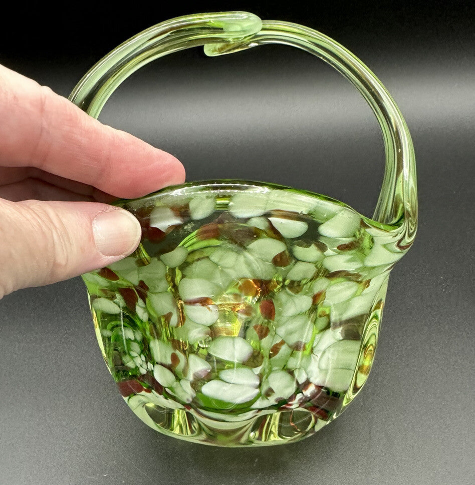 Art Glass Basket Green End Of Day Preowned Vintage