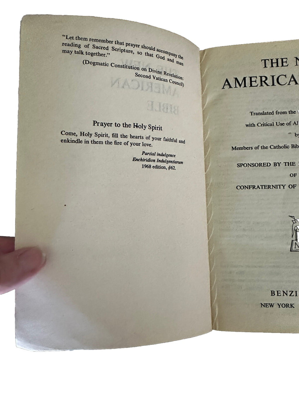 Bible American 1968 NAB Catholic Church Holy Prayer Book Mass Scripture Vtg