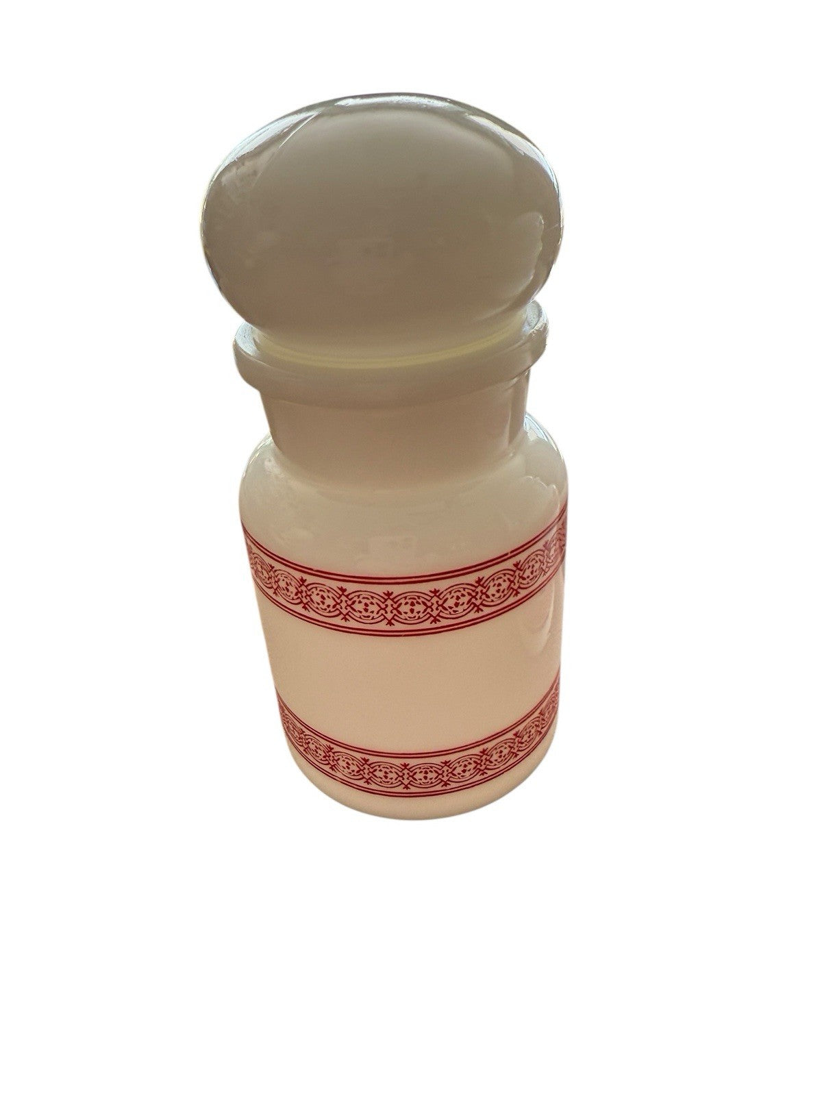 Apothecary Jar Red/White Pattern Set Of 2 Milk Glass Bubble Top Belgian Vintage