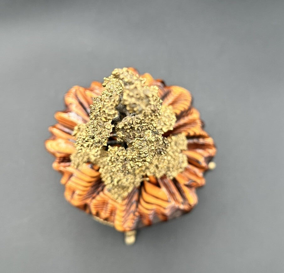 Bonsai Fur Tree Wood Base  10.75”Tall Handmade Hand Painted Bronze Vtg