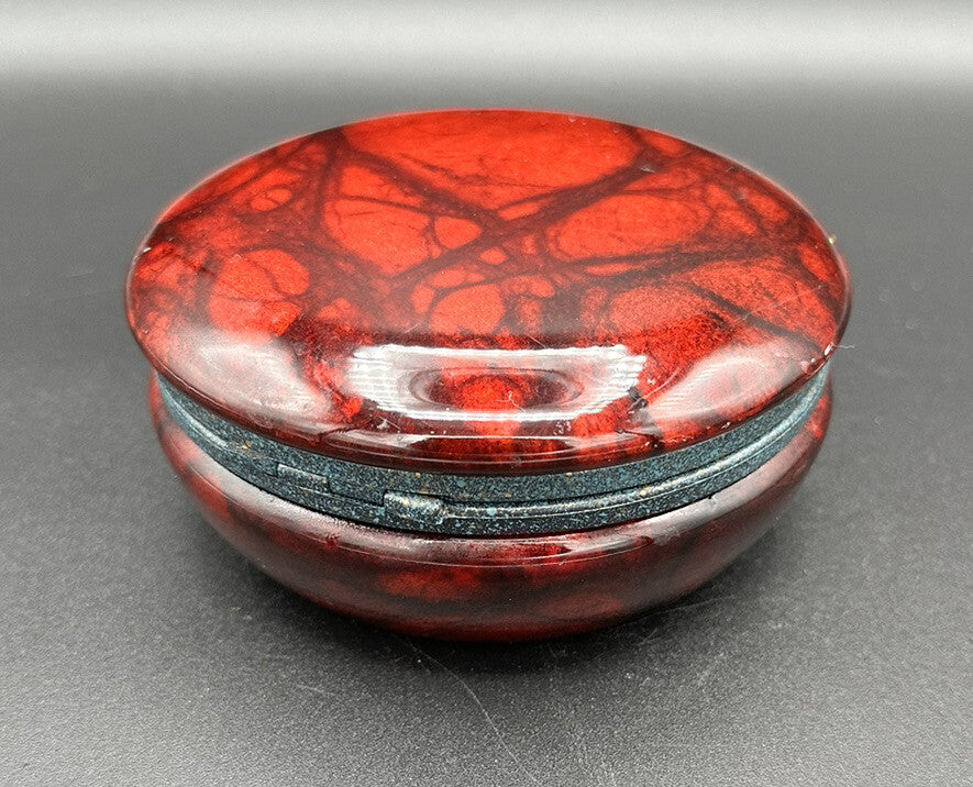 Dresser/ Trinket Box Italian Red Black Alabaster 5” X 2” Vintage