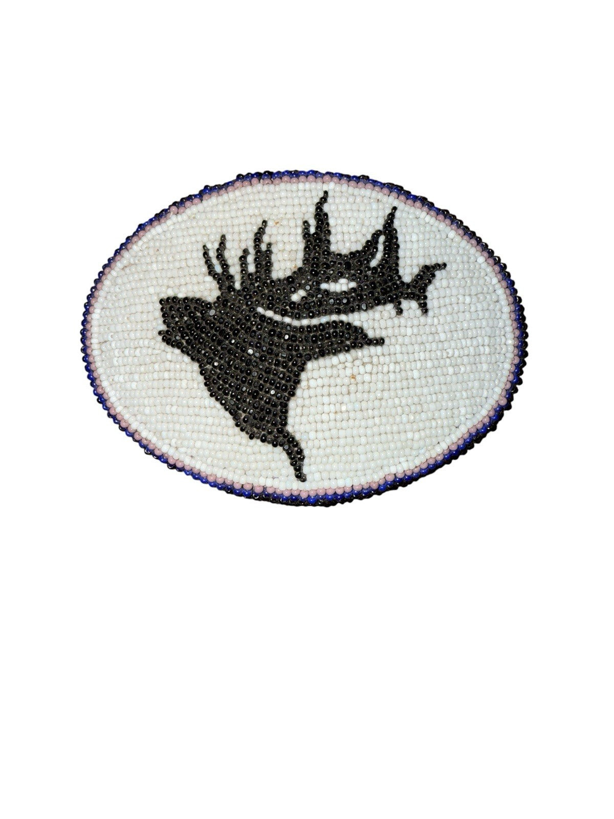 Belt Buckle, Signed And Stamped. Native American Beaded Elk Vintage