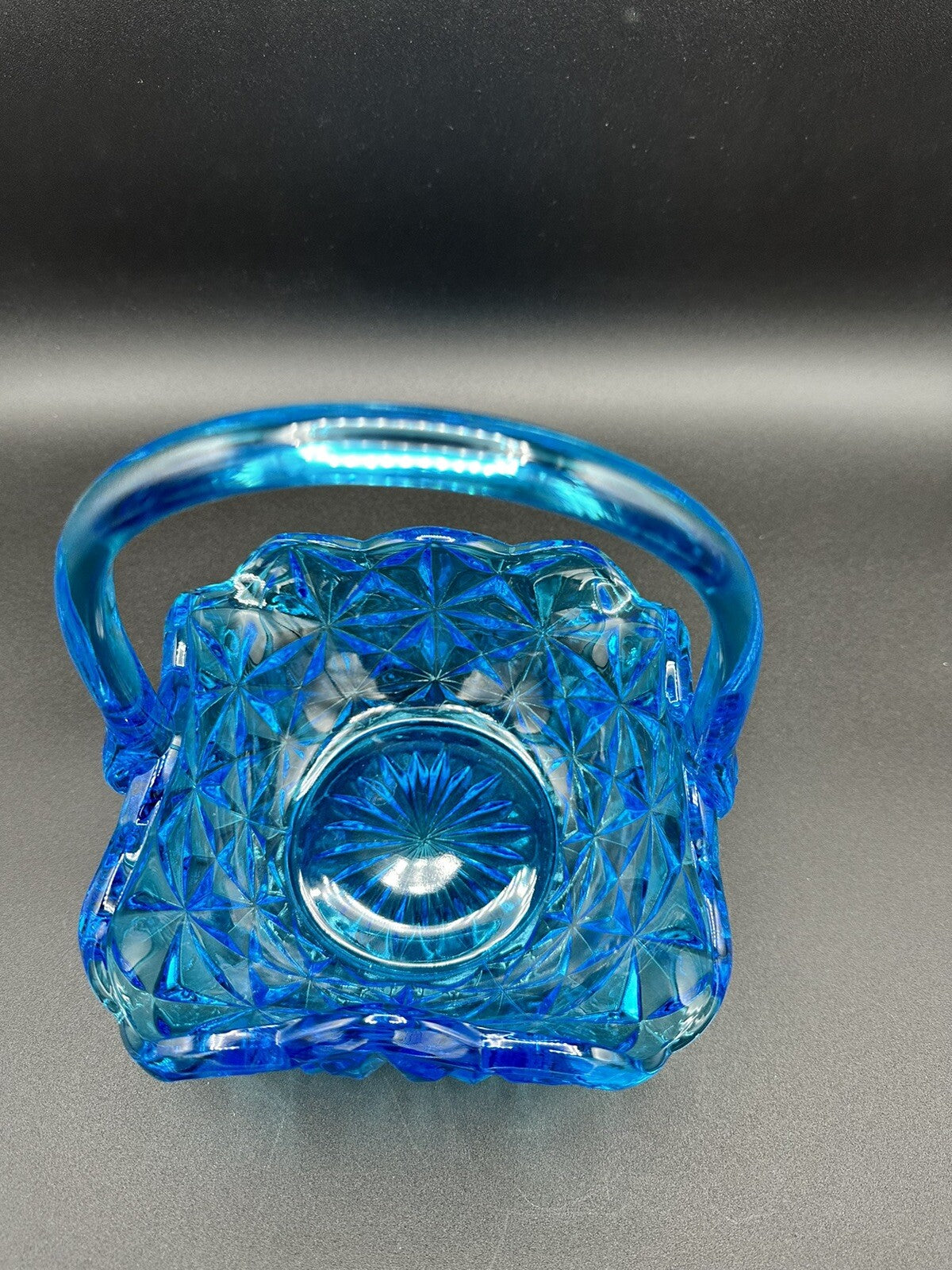 Basket Blue With Handle 7" Indiana Glass Monticello Vintage