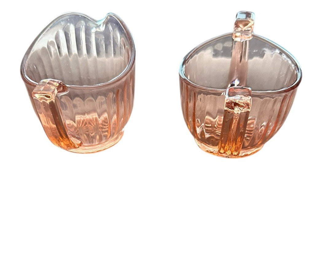 Creamer And Sugar Imperial Pink Depression Glass Open Handle Bowl Vintage