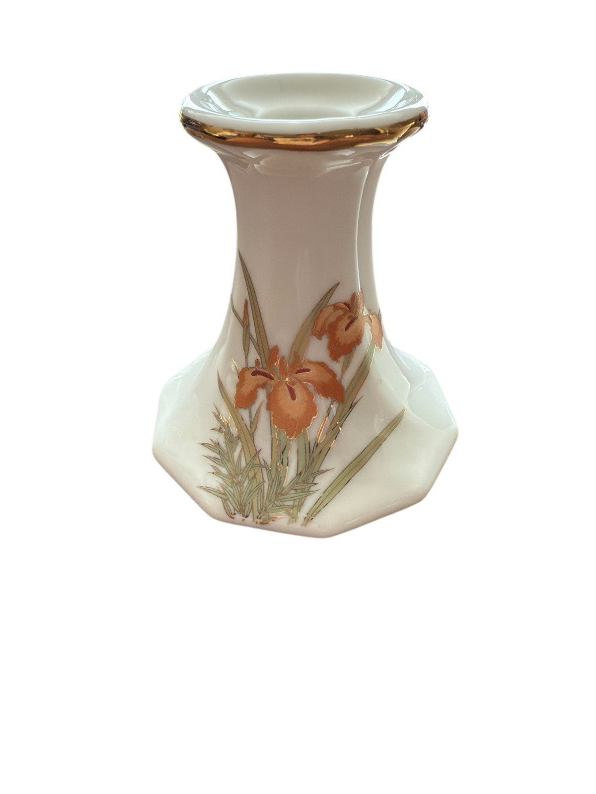 Candle Holders Ivory Peach Japan Porcelain Fine China Iris 1950's Vintage