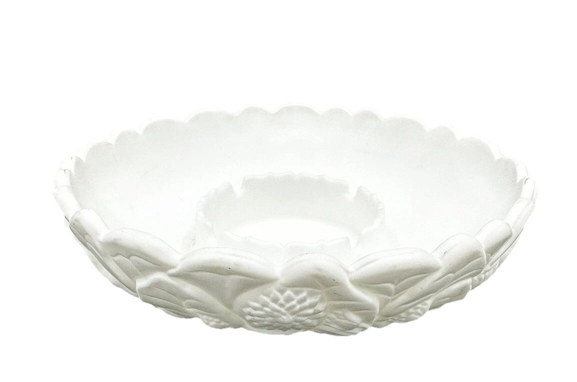 Ashtray, Trinket Dish,  8.5" Fenton Satin White Water Lily Vintage