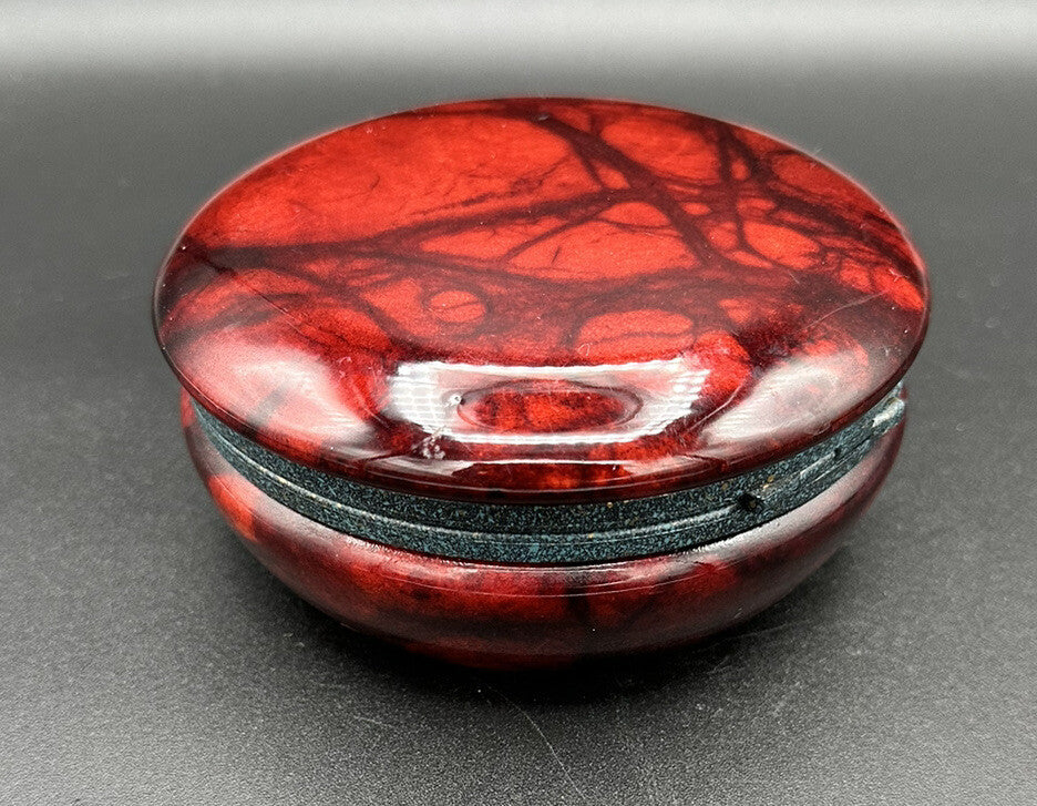 Dresser/ Trinket Box Italian Red Black Alabaster 5” X 2” Vintage