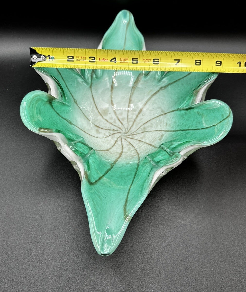 Bowl Mid-Century Green White Murano Art Glass Centerpiece Fruit Bowl Vintage