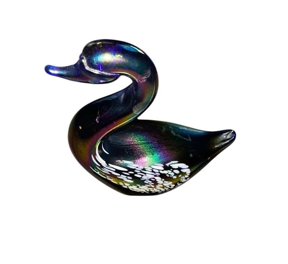 Art Glass Swan Cobalt Blue with White Iridescence Vintage