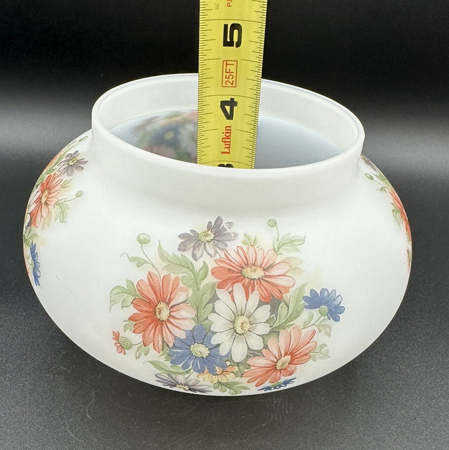 Candy Jar With Lid Flowers on frosty white Blown Heavy Glass Italy Vintage