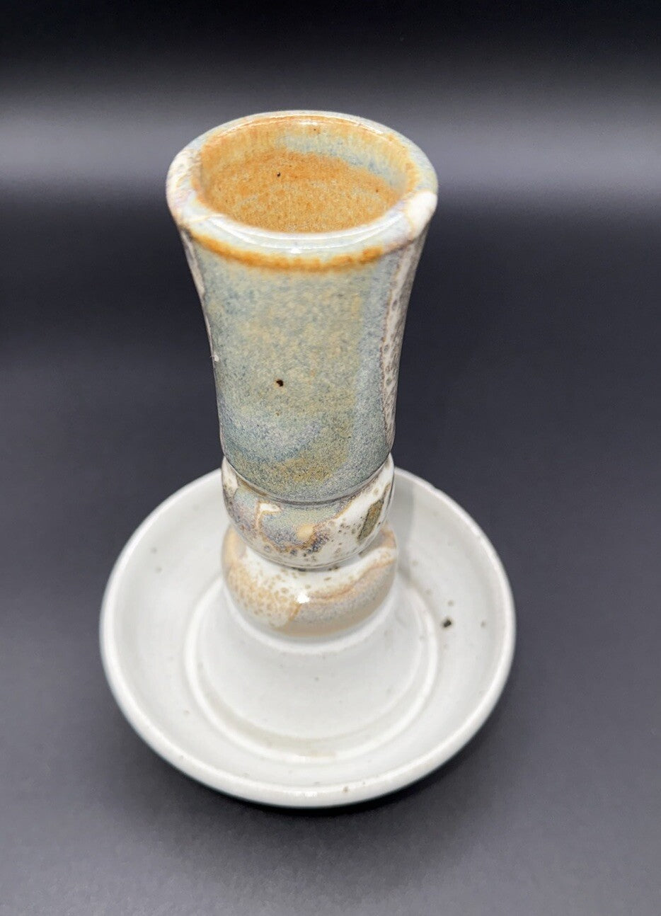 Candlestick Holder Studio Art Pottery Brown Gray Signed Vintage