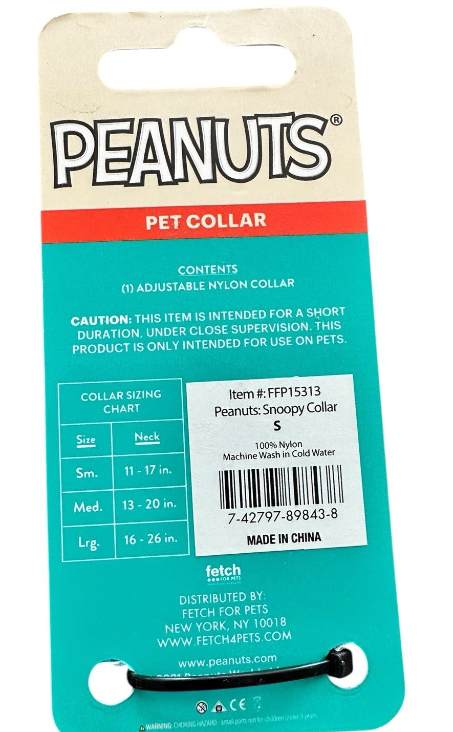 Dog Collar Small 11”- Fetch For Pets Peanuts Snoopy Nylon Adjustable 17” New