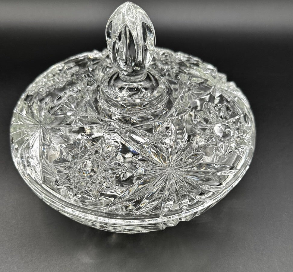 Candy/Trinket Dish Anchor Hocking Star Of David Precut Glass Lidded Vintage
