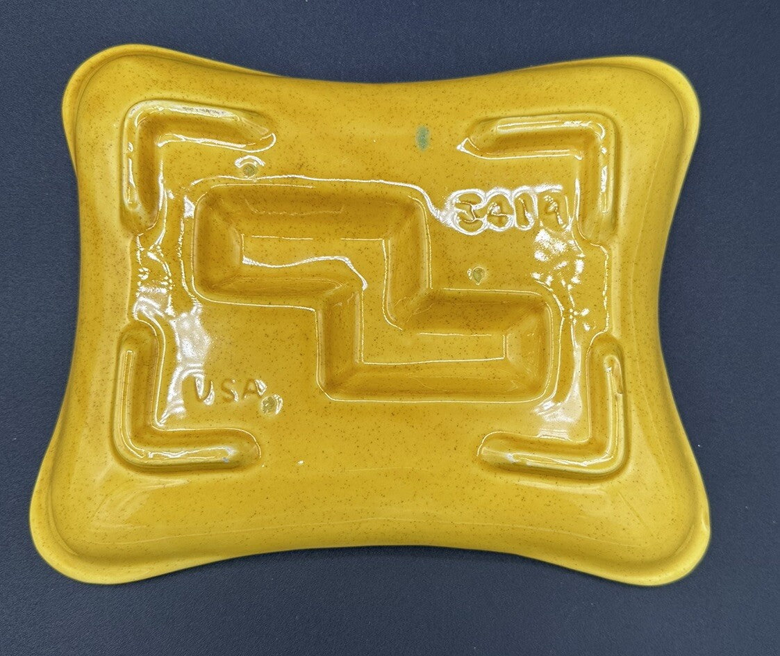 Ashtray USA Pottery 3419 Yellow Teal Green Drip Glaze 50s Vintage