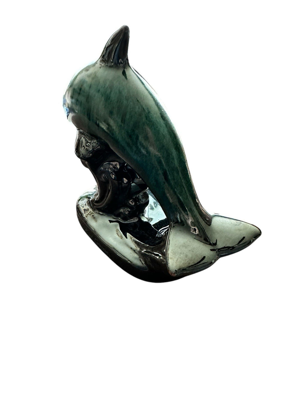 Dolphin Ceramic Statue Busch Gardens 5 1/4” Tall Green Vintage