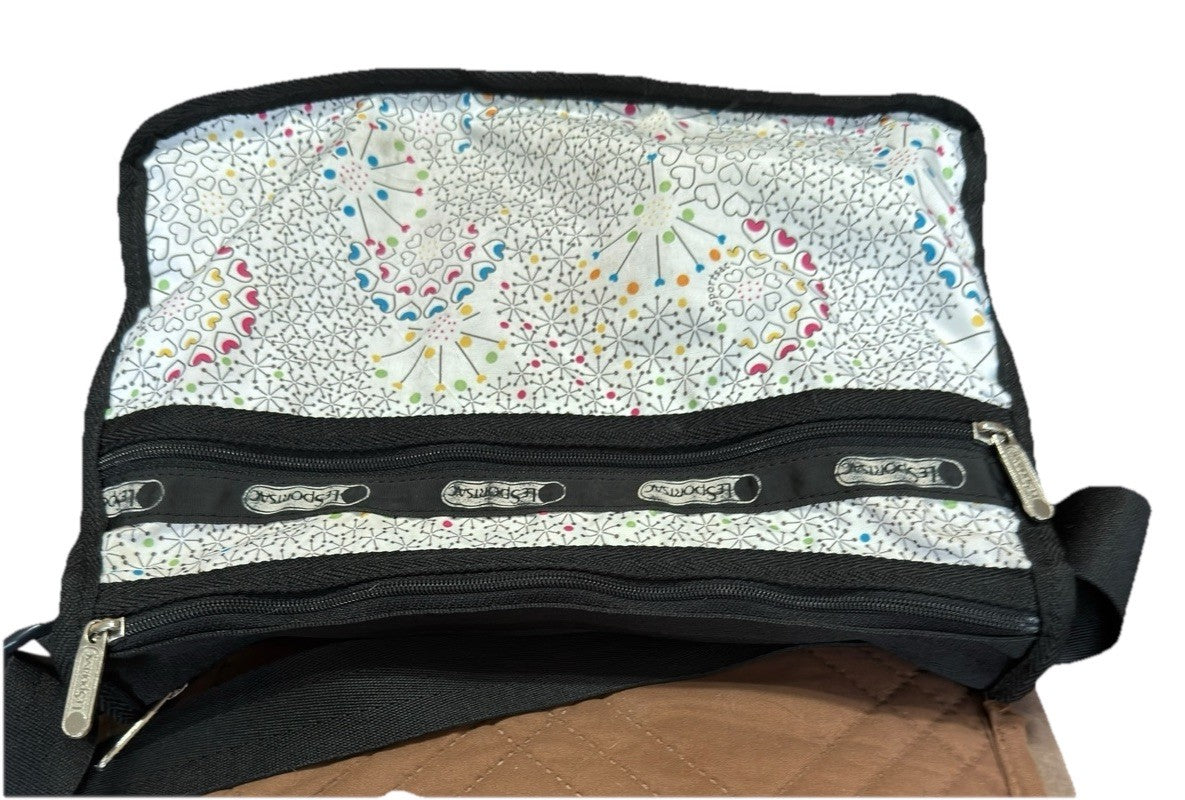 Crossbody Shoulder Bag LeSportsac Hythmic Hearts 3 Zip 2 Way Preowned