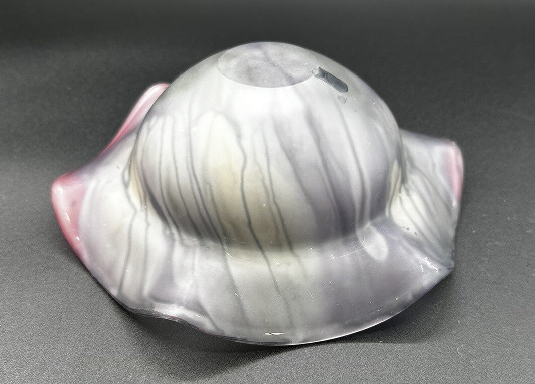 Bowl Purple Pink Drip Rueven Nouveau  Art Glass Scalloped Edge Vintage