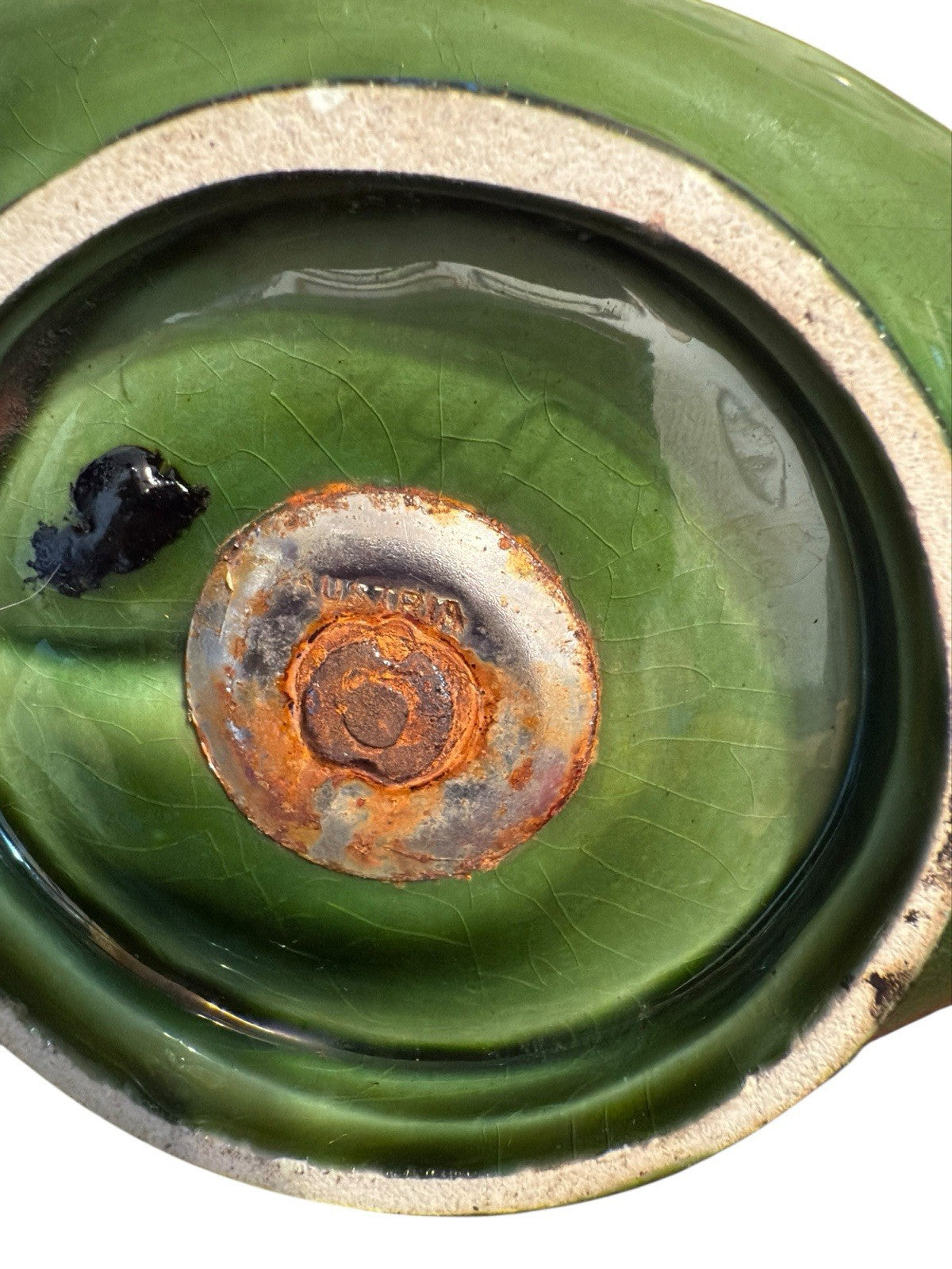 Candle Holder Green Base Decorated With Pink Roses And Metal Top And Handle Vtg