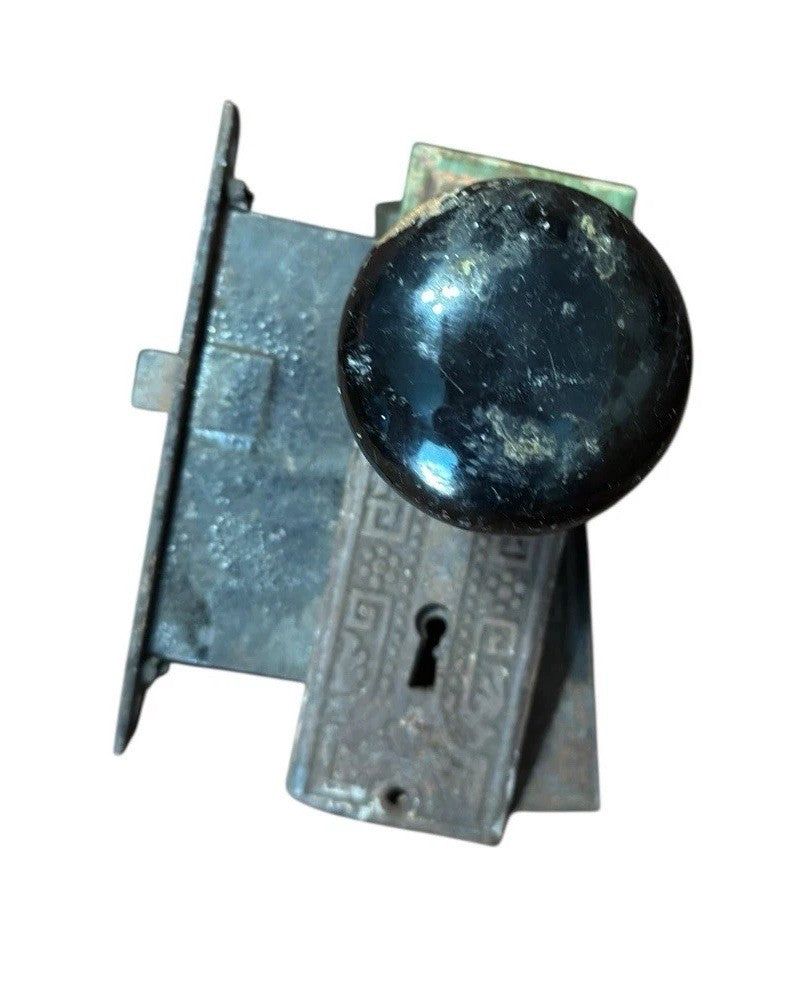 Door Knobs Plates Hardware Lock No Key Metal Enamel Antique Vintage