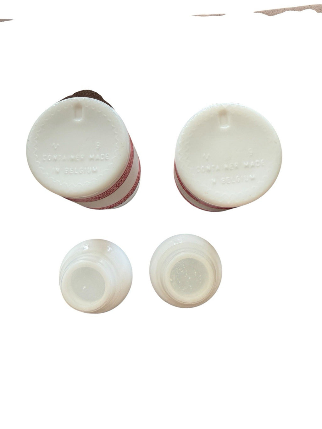 Apothecary Jar Red/White Pattern Set Of 2 Milk Glass Bubble Top Belgian Vintage