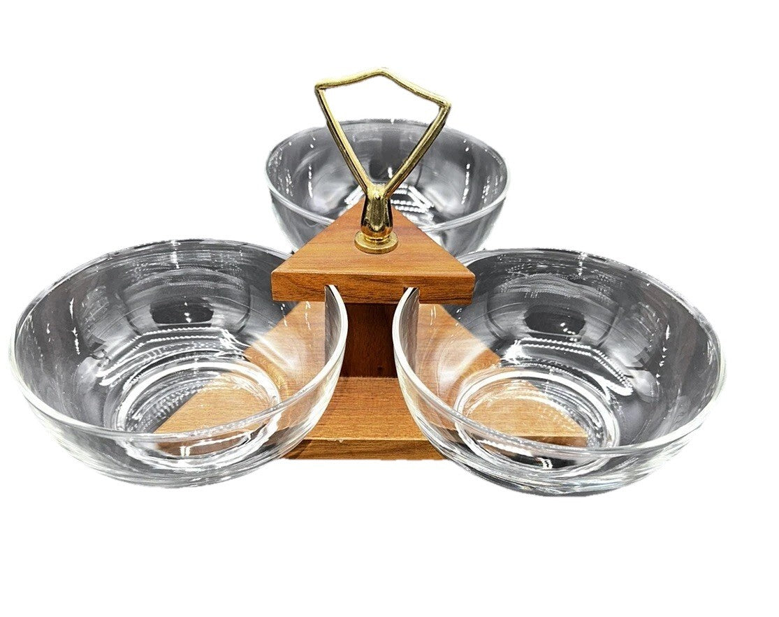 Condiment Dishes And Stand Oregon Myrtle Wood Vintage