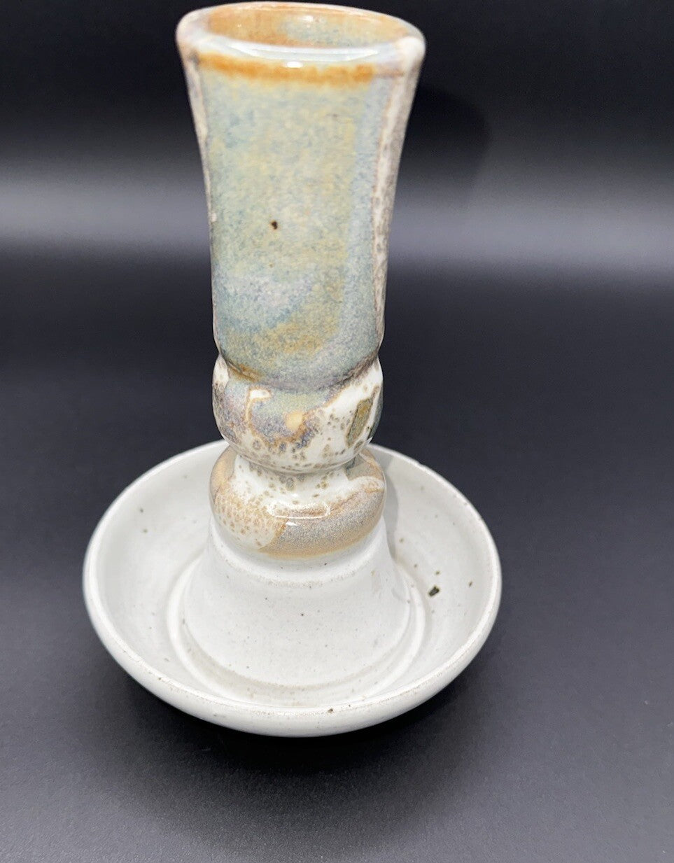 Candlestick Holder Studio Art Pottery Brown Gray Signed Vintage