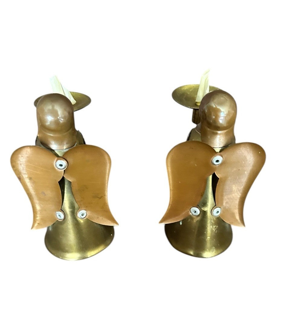 Candle Holder 4.5” Hong Kong Metal Copper Brass Angel Vintage